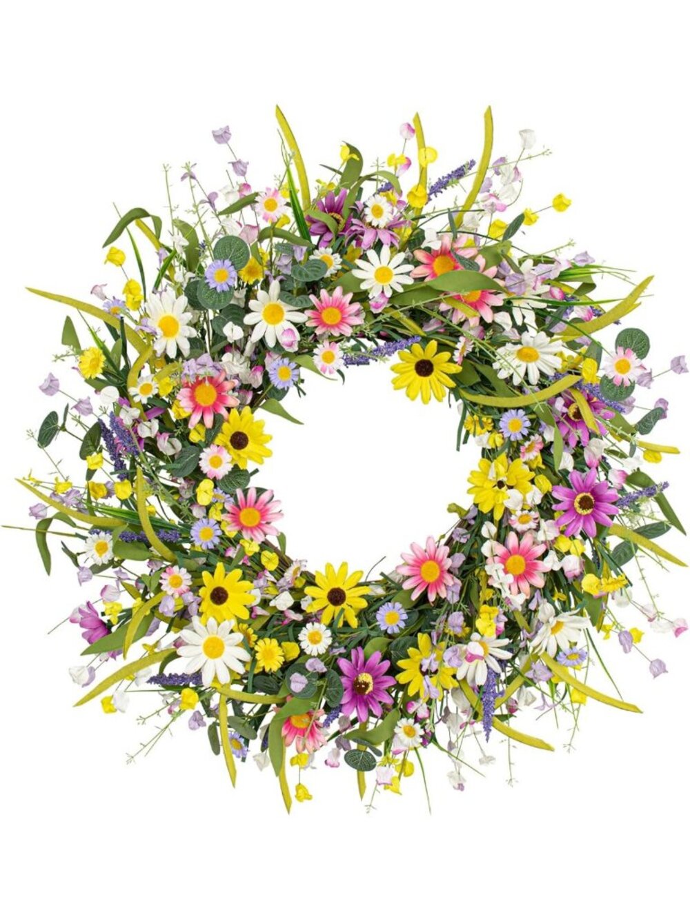 Colorful 22" Summer Flower Wreath for Front Door | Wildflower & Daisy Decor